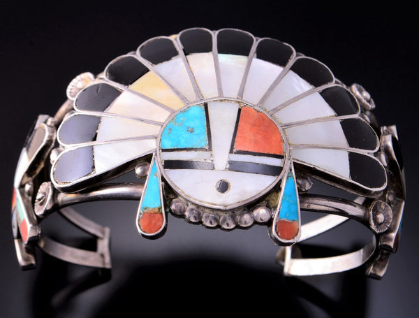 Signed Zuni Sterling Silver popular Gold Turquoise Sunface Kachina Necklace