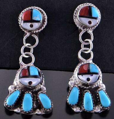 Silver & Turquoise Zuni Inlay Sunface Dangle Earrings by Emerson Vallo 2A13F