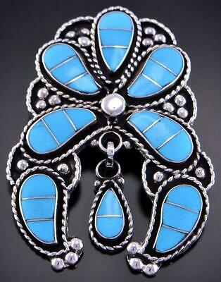 Silver & Turquoise Zuni Inlay Hummingbird Design Pendant Susie Lowsayatee  2D21B