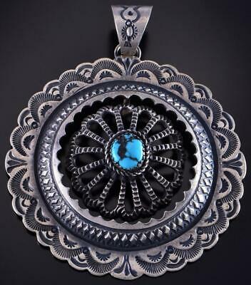 Silver & Kingman Turquoise Navajo Concho Moveable Pendant by Kevin Billah  1K06Y