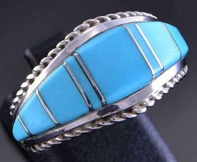 Size 11-1/4 Silver & Turquoise Zuni Inlay Men's Ring by Deirdre Luna  Panteah 2A13D