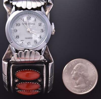 Vintage Navajo Sterling Silver Cuff Bracelet Watch Band Coral