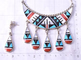 Silver Multistone Zuni Inlay Necklace & Earring Set by Delberta Boone 4L09A