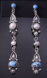 Silver & Golden Hills Turquoise Fresh Pearl Navajo Earrings by Erick Begay 5B25U