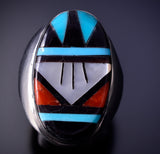 Size 11-1/2 Silver Multistone Zuni Inlay Men's Ring by Gladys Lamy 4L10G