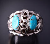 Size 12-3/4 Silver & Turquoise Feathers Navajo Men's Ring - Max Calladitto 4F10P