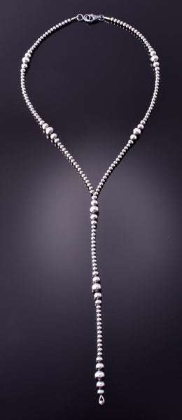 26" Silver Graduated Navajo Pearls Lariat Necklace by Vangie Touchine 4E28N