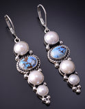 Silver & Golden Hills Turquoise Fresh Pearl Navajo Earrings by Erick Begay 5B25M