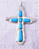 Silver & Turquoise Zuni Handmade Cross Pendant by Wilbur Iule 5B06V