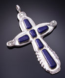 Silver & Lapis Zuni Handmade Cross Pendant by Wilbur Iule 5B06W