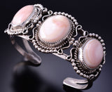 Silver & Pink Mussel Shell Navajo Handmade Bracelet 4K10L