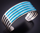 Silver & Kingman Turquoise Zuni Inlay Bracelet by Anson Wallce 4E18C