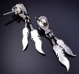 Silver & Onyx Navajo Eagle Feathers Earrings by Annie Spencer 4H27K