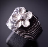 Size 8-3/4 Silver Navajo Cuttlefish Bone Tufacast Flower Ring Darryl Begay 4F10G