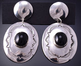 Silver & Onyx Navajo Handstamped Round Earrings by R. Bahe 4K10X