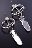 Silver & Coral Dream Catcher w/ Feathers Navajo Earrings - Sharon McCarthy 4H27Z