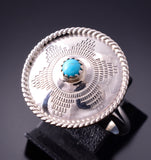 Size 8-1/4 Silver & Turquoise Navajo Wedding Basket Ring by Etta Larry 4E28Y