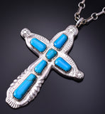 Silver & Turquoise Zuni Handmade Cross Pendant by Wilbur Iule 5B06V