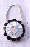 Silver & Turquoise Multistone Zuni Sunface Inlay Key Ring by Denise Siutza 4L07T