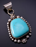 Kingman Turquoise Silver Pendant by Eli Skeets - 4L25Q