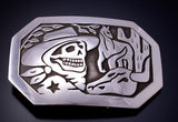 Silver Navajo Handmade Desert & Skull Belt Buckle by Sonny Gene 4L12G