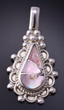 Silver & Pink Mussel Shell Zuni Inlay Waterdrop Pendant by Juanita Yatsatie 5B06P