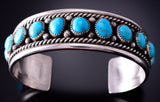 Silver & Kingman Turquoise Navajo Handmade Bracelet by Chester Charley 4E27F