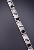 Silver & White Buffalo Turquoise Jet Navajo Inlay Link Bracelet Amy Perry 5A30T