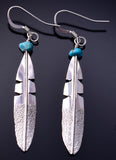 Silver & Turquoise Navajo Eagle Feather Earrings by Marvin Arviso 4J02Y