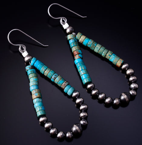 Silver & Kingman Turquoise Navajo Pearls Loop Navajo Earrings 5B14A