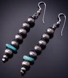 Silver & Turquoise Navajo Pearls Stacked Earrings by Vangie Touchine 5A30U