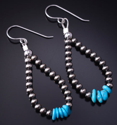 Silver & Turquoise Navajo Pearls Loop Earrings 5B14C