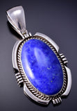 Silver & Lapis Navajo Handmade Round Pendant 4K10B