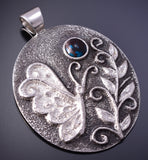 Silver & Turquoise Navajo Tufacast Butterfly Pendant by Rebecca T. Begay 4J30M