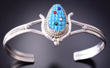 Silver & Turquoise Multistone Zuni Inlay Corn Bracelet by Beverly Etsate 4A19E