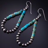 Silver & Kingman Turquoise Navajo Pearls Loop Navajo Earrings 5B14A