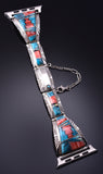 Silver & Turquoise Multistone Navajo Inlay Watchband by Charleston Willie 5B06K