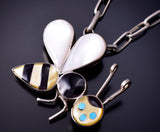 Silver and Mother of Pearl Bumble Bee Pendant/Pin by Angus Ahiyite 4L25Z