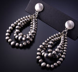 Silver 3-Strand Navajo Pearl Hoops Statement Earrings by Amanda Larry 4L07W