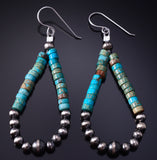 Silver & Kingman Turquoise Navajo Pearls Loop Navajo Earrings 5B14A