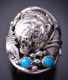 Size 11-1/4 Silver & Turquoise Grizzly Bear Navajo Handmade Ring by RB 4M16U