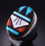 Size 11 Silver Multistone Zuni Inlay Ring by Leslie & Gladys Lamy 4F10O