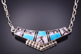 Silver & Turquoise Multistone Navajo Inlay Necklace by Curtis Manygoats 4D15Z