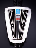 Silver & Turquoise Multistone Navajo Inlay Bolo Tie by Albert Nells 5B06F