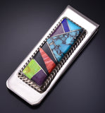 Silver & Turquoise Multistone Navajo Inlay Money Clip by Arnold Yazzie 5B06S