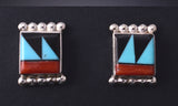 Silver & Turquoise Multistone Zuni Inlay Post Earrings by Tyrone Martinez 5A30N