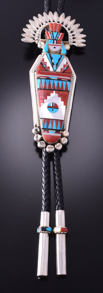 Silver Multistone Zuni Inlay Sunface Bolo Tie by Rayland & Patty Edaakie 4E28E