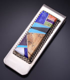 Silver & Turquoise Mulistone Navajo Inlay Money Clip by Arnold Yazzie 5B06L