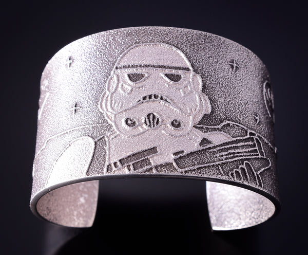 Silver Navajo Tufacast Star Wars Storm Trooper Bracelet by Nathan Begay 4F23Y