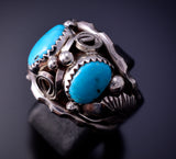 Size 10-1/4 Silver & Turquoise Navajo Handmade Men's Ring Max Calladitto 4L10J